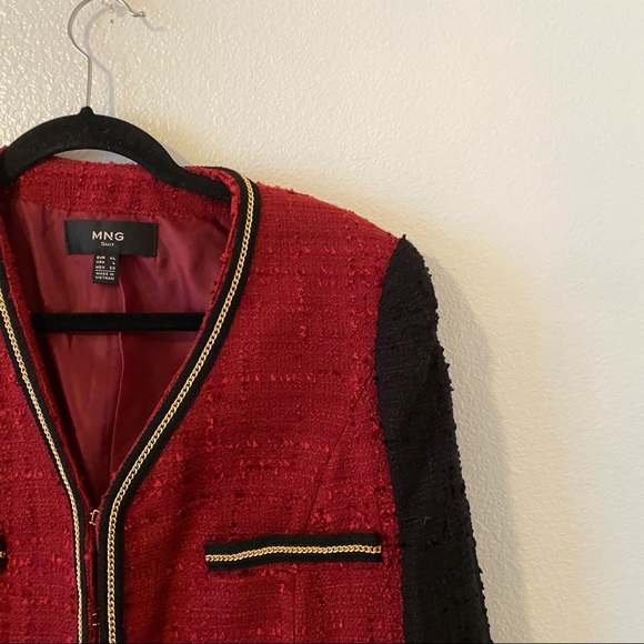 Mango Tweed Red Black Jacket L - Picture 3 of 12